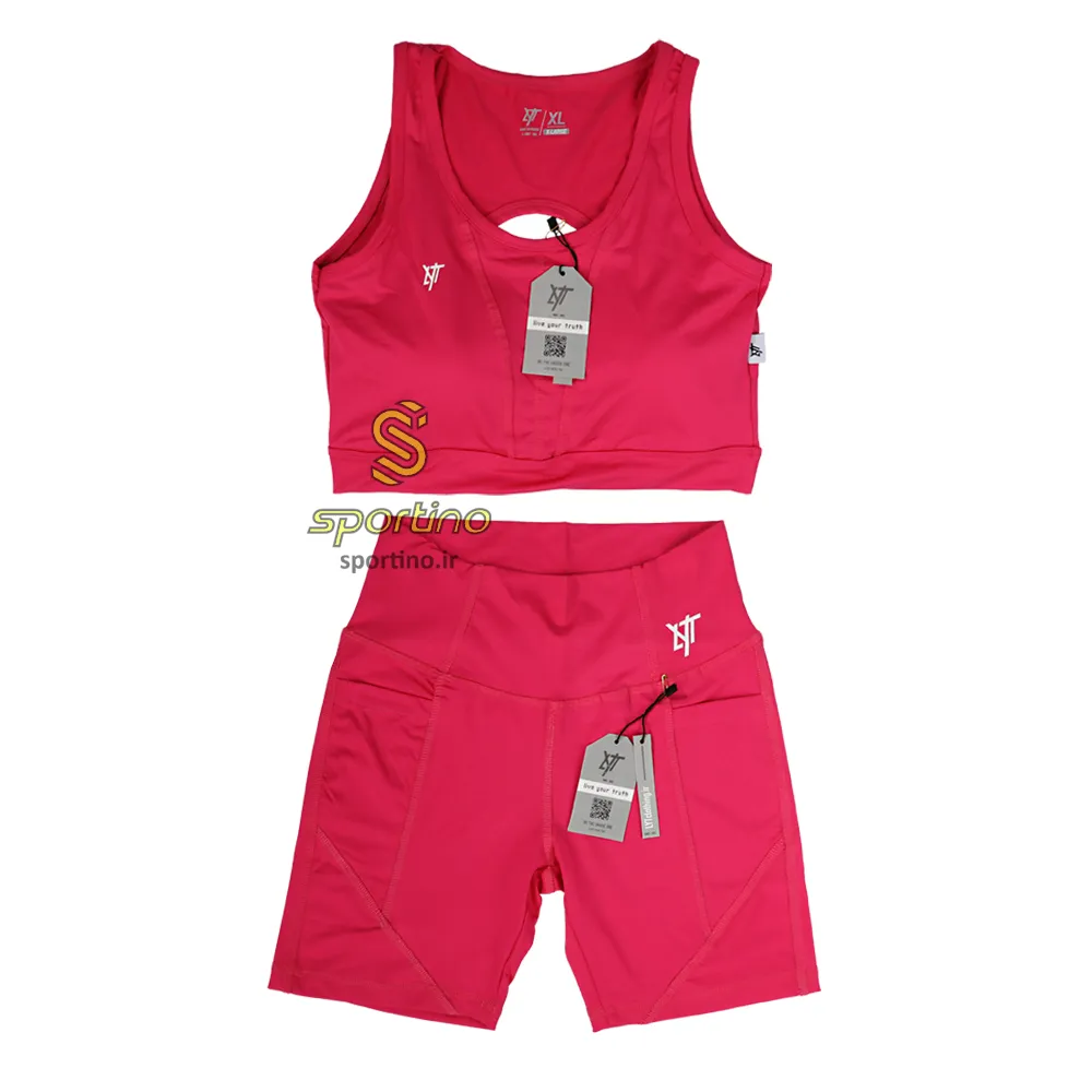 ست نیم تنه و شلوارک بایکر جیب دار زنانه ورزشی