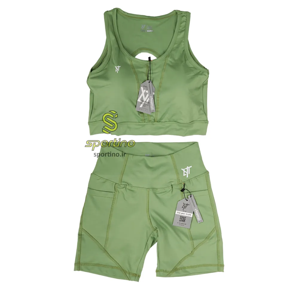 ست نیم تنه و شلوارک بایکر جیب دار زنانه ورزشی