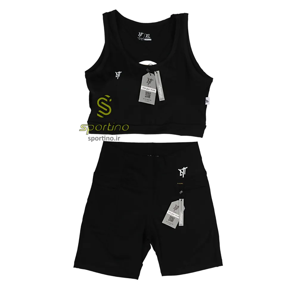 ست نیم تنه و شلوارک بایکر جیب دار زنانه ورزشی